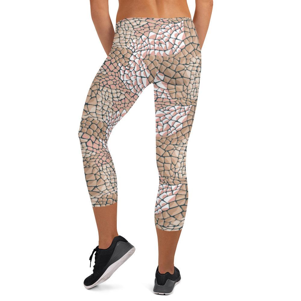 Tan Animal Print Women's Capri Leggings | DEEAREST LTD