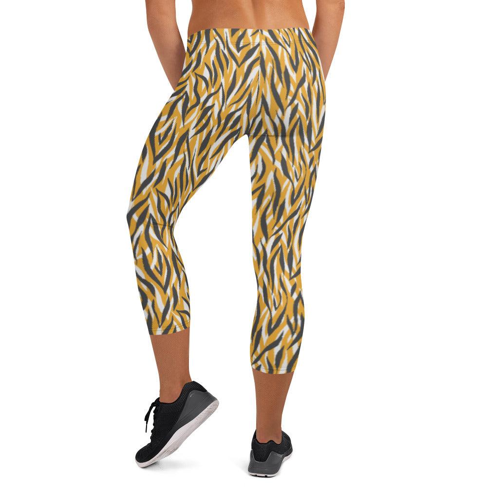 Yellow Animal Print Women's Capri Leggings | DEEAREST LTD