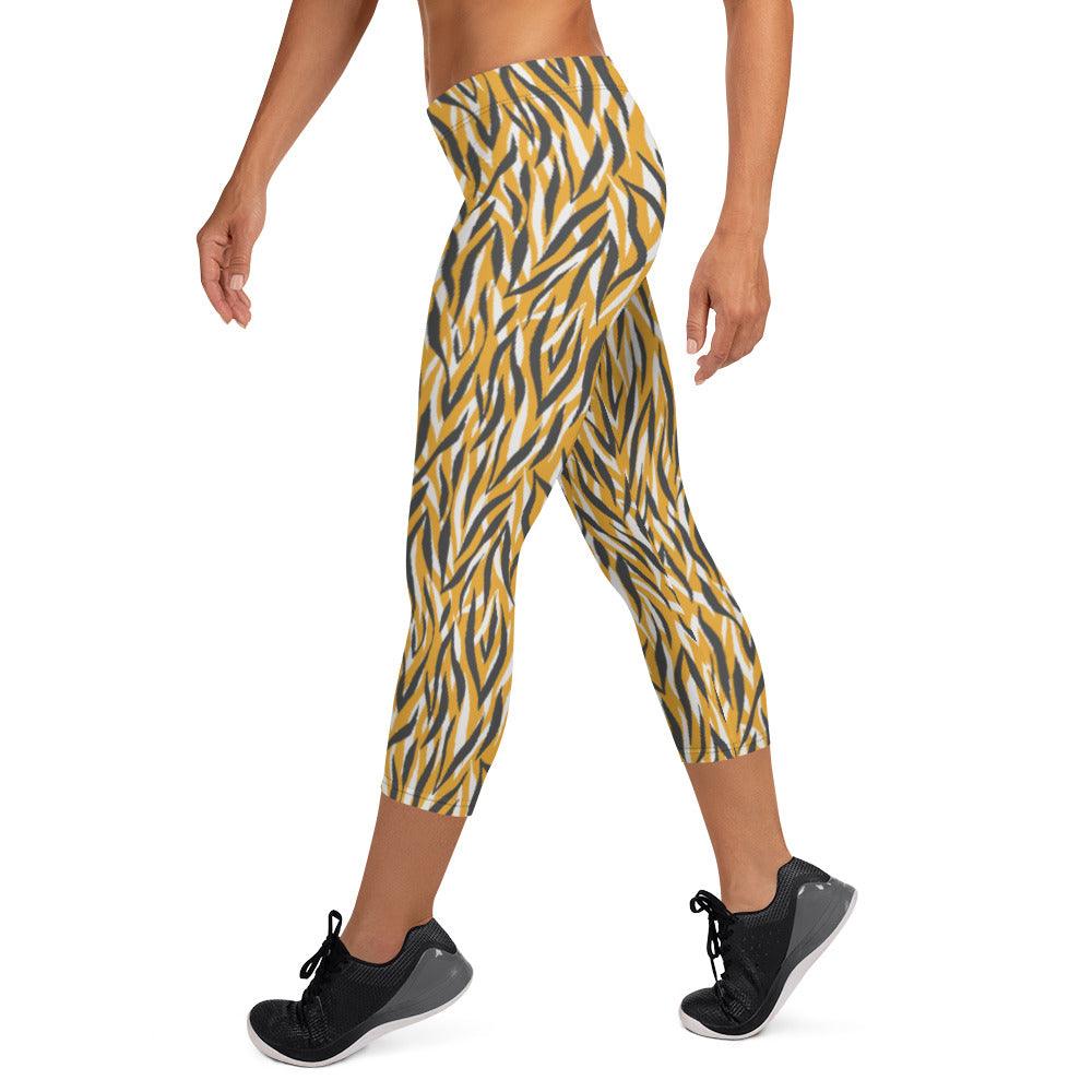 Yellow Animal Print Women's Capri Leggings | DEEAREST LTD