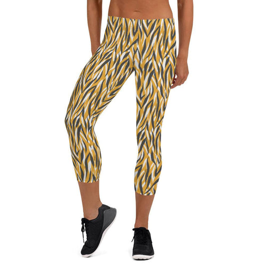 Yellow Animal Print Women's Capri Leggings | DEEAREST LTD