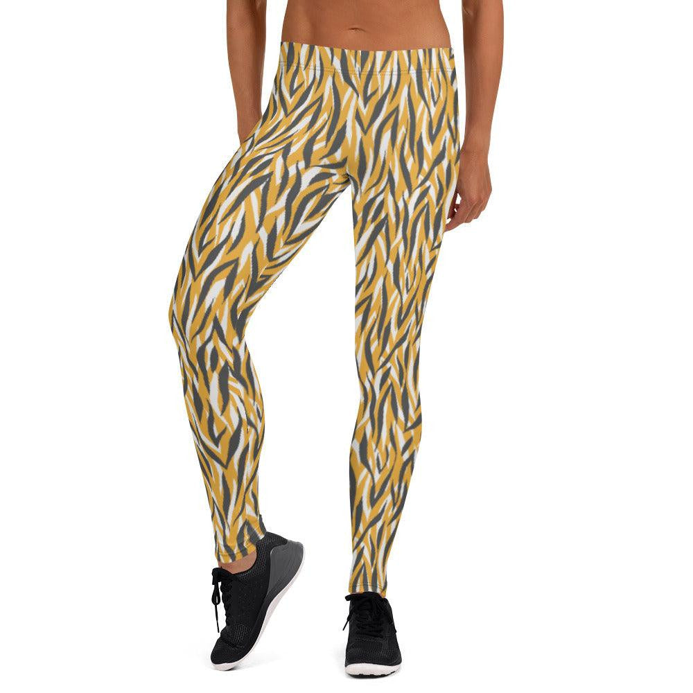 Yellow Animal Print Women's Mid-Rise Leggings | DEEAREST LTD