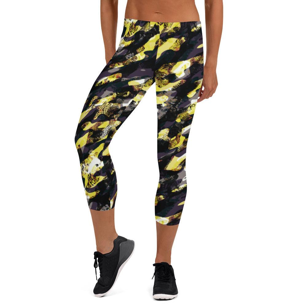 Yellow Camouflage Women's Capri Leggings | DEEAREST LTD