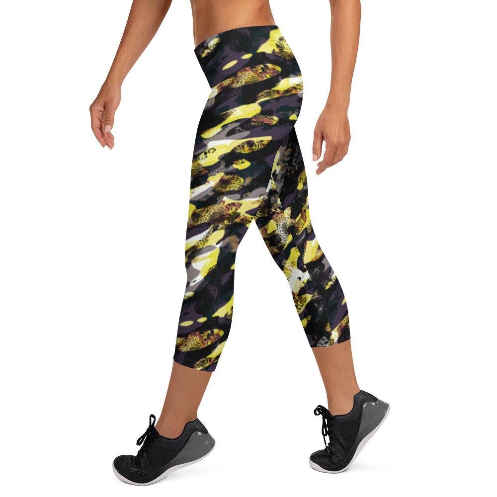 Yellow Camouflage Women's Capri Leggings | DEEAREST LTD