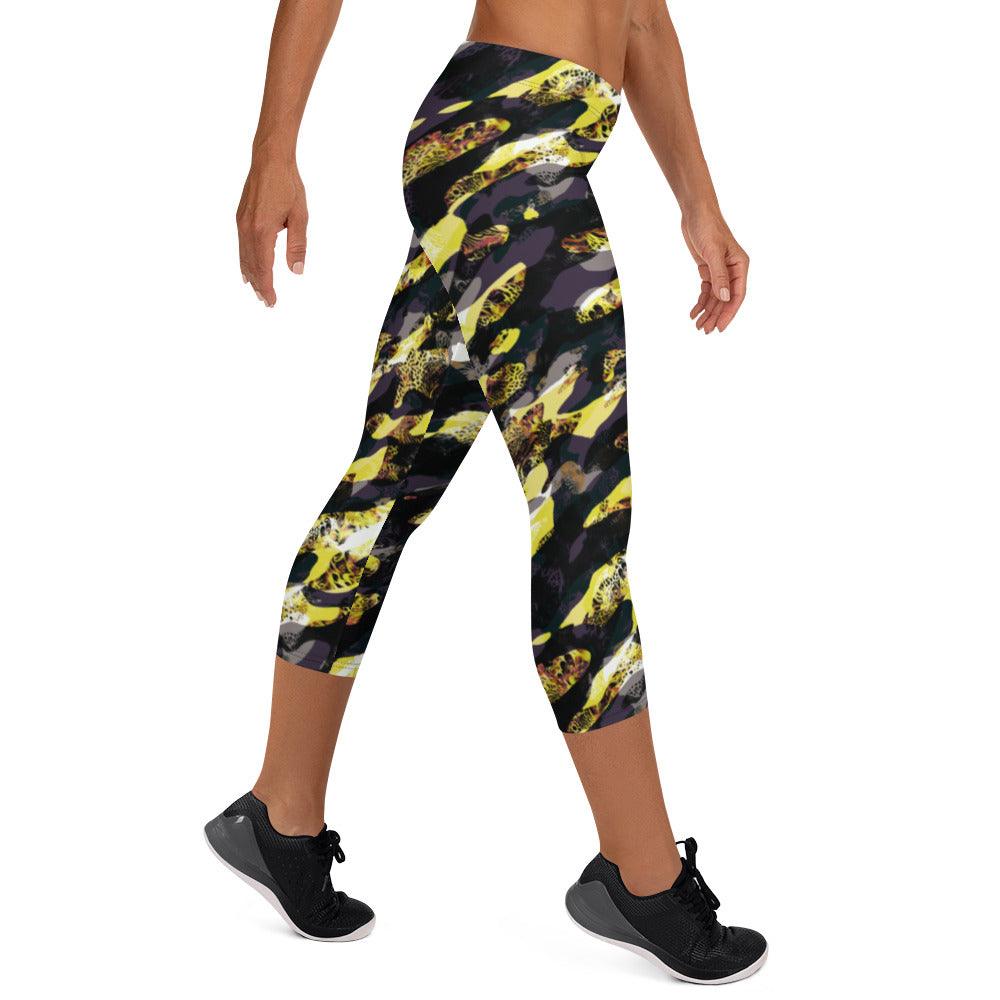 Yellow Camouflage Women's Capri Leggings | DEEAREST LTD