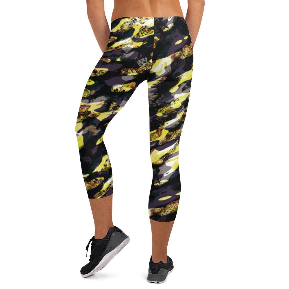 Yellow Camouflage Women's Capri Leggings | DEEAREST LTD