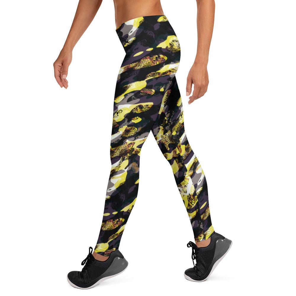 Yellow Camouflage Women's Mid-Rise Leggings | DEEAREST LTD